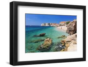 Beach with the Old Town of Dubrovnik, Dalmatia, Croatia-null-Framed Art Print