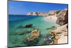 Beach with the Old Town of Dubrovnik, Dalmatia, Croatia-null-Mounted Art Print