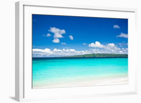 Beach with Turquoise Water and White Sand-pashapixel-Framed Photographic Print