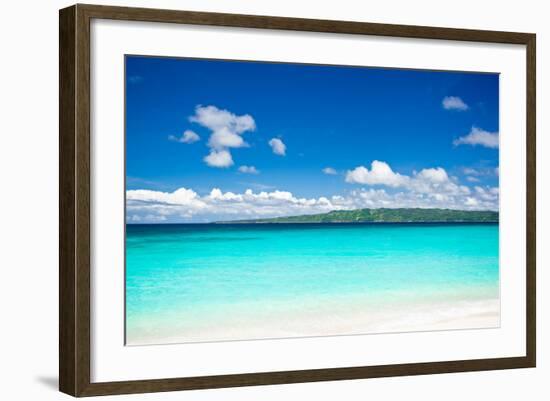 Beach with Turquoise Water and White Sand-pashapixel-Framed Photographic Print