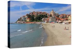 Beach with View of the Urban District of Porto Maurizio in Imperia, Liguria, Italy-null-Stretched Canvas