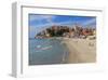 Beach with View of the Urban District of Porto Maurizio in Imperia, Liguria, Italy-null-Framed Art Print