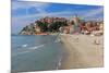 Beach with View of the Urban District of Porto Maurizio in Imperia, Liguria, Italy-null-Mounted Art Print