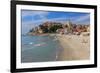 Beach with View of the Urban District of Porto Maurizio in Imperia, Liguria, Italy-null-Framed Art Print