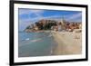 Beach with View of the Urban District of Porto Maurizio in Imperia, Liguria, Italy-null-Framed Art Print