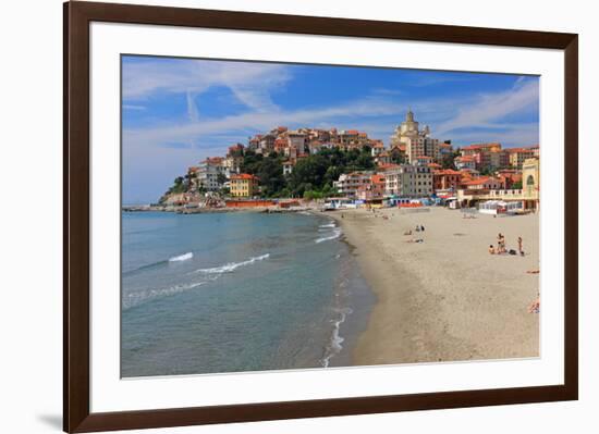 Beach with View of the Urban District of Porto Maurizio in Imperia, Liguria, Italy-null-Framed Art Print