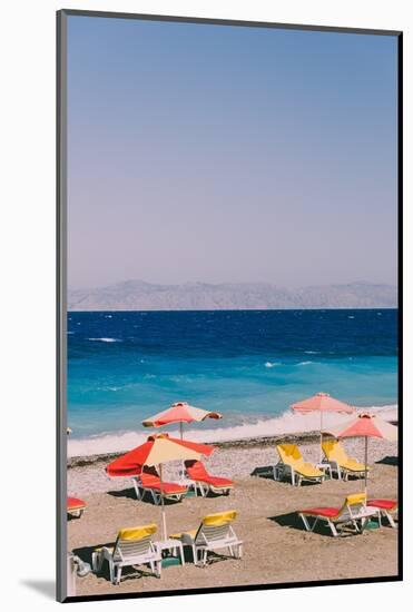 Beach with Yellow and Red Sunbeds, Umbrellas and Sea with Waves. Retro Styled Concept. Beautiful La-Katya_Havok-Mounted Photographic Print