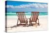 Beach Wooden Chairs for Vacations and Relax on Tropical White Sand Beach in Tulum, Mexico-TravnikovStudio-Stretched Canvas