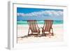 Beach Wooden Chairs for Vacations and Relax on Tropical White Sand Beach in Tulum, Mexico-TravnikovStudio-Framed Photographic Print