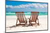 Beach Wooden Chairs for Vacations and Relax on Tropical White Sand Beach in Tulum, Mexico-TravnikovStudio-Mounted Photographic Print