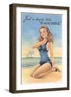 Beachcomber, Girl in Black One-Piece-null-Framed Art Print