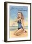 Beachcomber, Girl in Black One-Piece-null-Framed Art Print