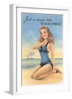 Beachcomber, Girl in Black One-Piece-null-Framed Art Print