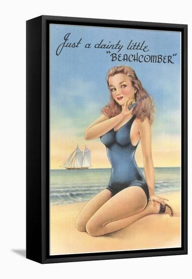 Beachcomber, Girl in Black One-Piece-null-Framed Stretched Canvas