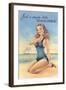 Beachcomber, Girl in Black One-Piece-null-Framed Art Print