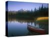 Beached Red Canoe, Sparks Lake, Central Oregon Cascades-Janis Miglavs-Stretched Canvas