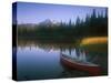 Beached Red Canoe, Sparks Lake, Central Oregon Cascades-Janis Miglavs-Stretched Canvas