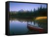 Beached Red Canoe, Sparks Lake, Central Oregon Cascades-Janis Miglavs-Framed Stretched Canvas