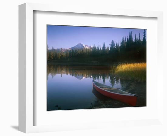 Beached Red Canoe, Sparks Lake, Central Oregon Cascades-Janis Miglavs-Framed Photographic Print