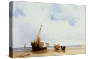 Beached Vessels and a Wagon Near Trouville, c.1825-Richard Parkes Bonington-Stretched Canvas