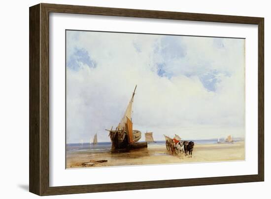 Beached Vessels and a Wagon Near Trouville, c.1825-Richard Parkes Bonington-Framed Giclee Print