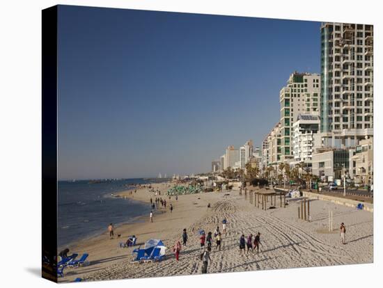 Beachfront Hotels in Late Afternoon, Tel Aviv, Israel-Walter Bibikow-Stretched Canvas