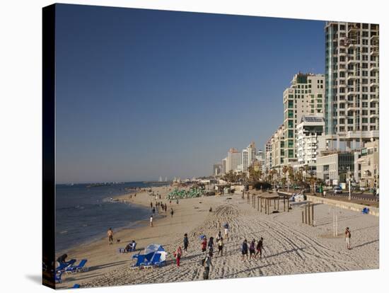 Beachfront Hotels in Late Afternoon, Tel Aviv, Israel-Walter Bibikow-Stretched Canvas
