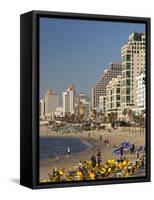 Beachfront Hotels in Late Afternoon, Tel Aviv, Israel-Walter Bibikow-Framed Stretched Canvas