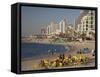 Beachfront Hotels in Late Afternoon, Tel Aviv, Israel-Walter Bibikow-Framed Stretched Canvas