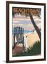 Beachtown - Jekyll Island, Georgia - Adirondack Chair on the Beach-Lantern Press-Framed Art Print