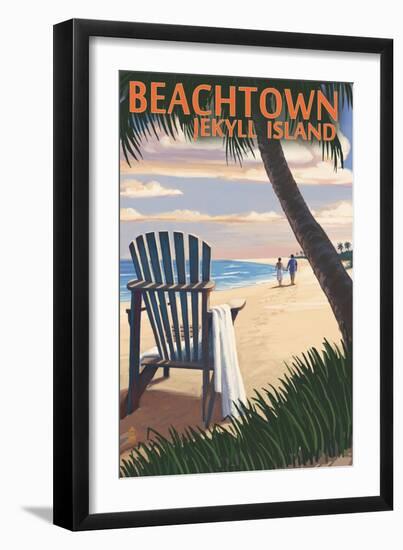 Beachtown - Jekyll Island, Georgia - Adirondack Chair on the Beach-Lantern Press-Framed Art Print