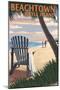 Beachtown - Jekyll Island, Georgia - Adirondack Chair on the Beach-Lantern Press-Mounted Art Print