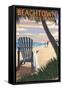 Beachtown - Jekyll Island, Georgia - Adirondack Chair on the Beach-Lantern Press-Framed Stretched Canvas