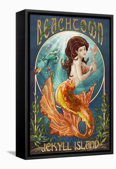 Beachtown - Jekyll Island, Georgia - Mermaid-Lantern Press-Framed Stretched Canvas