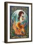 Beachtown - Jekyll Island, Georgia - Mermaid-Lantern Press-Framed Art Print