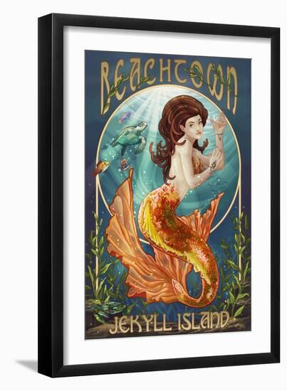 Beachtown - Jekyll Island, Georgia - Mermaid-Lantern Press-Framed Art Print