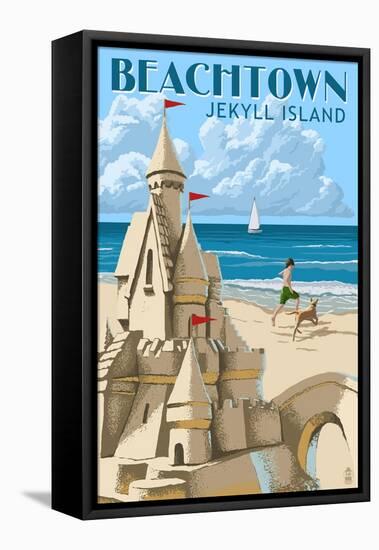 Beachtown - Jekyll Island, Georgia - Sandcastle-Lantern Press-Framed Stretched Canvas