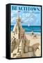 Beachtown - Jekyll Island, Georgia - Sandcastle-Lantern Press-Framed Stretched Canvas