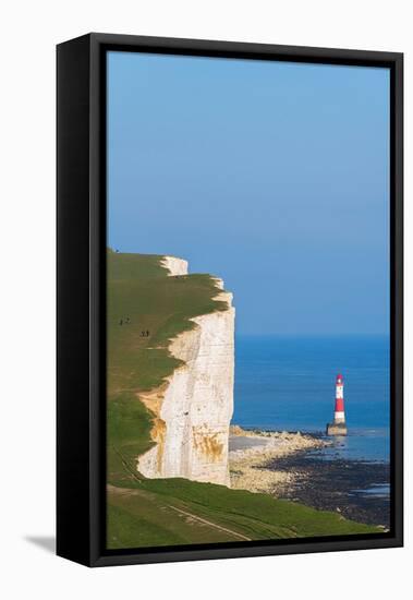 Beachy Head Light house at low tide, Seven Sisters chalk cliffs, South Downs National Park-Paolo Graziosi-Framed Stretched Canvas