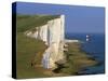 Beachy Head Lighthouse and Chalk Cliffs, Eastbourne, East Sussex, England, United Kingdom, Europe-Stuart Black-Stretched Canvas