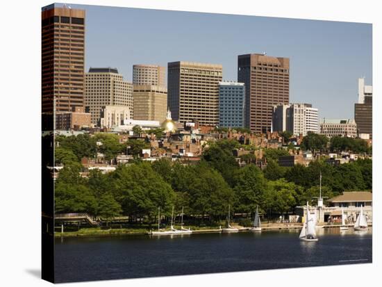 Beacon Hill and City Skyline Across the Charles River, Boston, Massachusetts, USA-Amanda Hall-Stretched Canvas