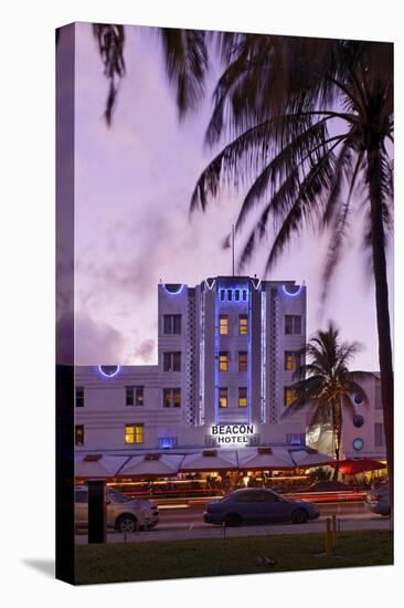 Beacon Hotel, Facade, Ocean Drive at Dusk, Miami South Beach, Art Deco District, Florida, Usa-Axel Schmies-Stretched Canvas