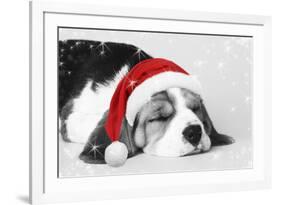 Beagle Dog Puppy Asleep Wearing a Christmas Hat-null-Framed Photographic Print