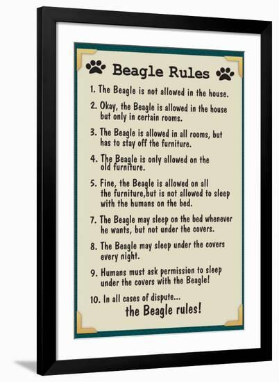 Beagle House Rules Humor-null-Framed Art Print