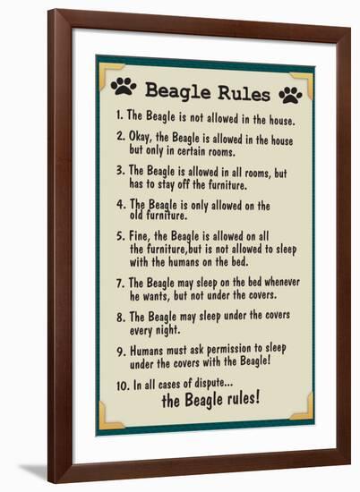 Beagle House Rules Humor-null-Framed Art Print