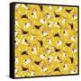 Beagle Scatter Yellow-Sharon Turner-Framed Stretched Canvas