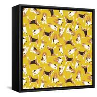 Beagle Scatter Yellow-Sharon Turner-Framed Stretched Canvas