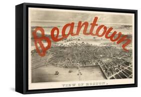 Beantown - 1870, Boston Bird's Eye View on July 4th, Massachusetts, United States Map-null-Framed Stretched Canvas