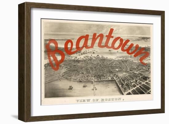 Beantown - 1870, Boston Bird's Eye View on July 4th, Massachusetts, United States Map-null-Framed Giclee Print