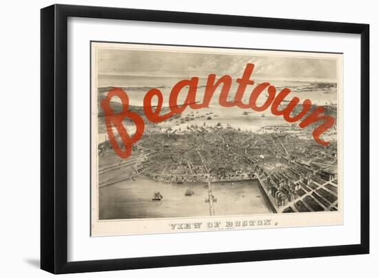 Beantown - 1870, Boston Bird's Eye View on July 4th, Massachusetts, United States Map-null-Framed Giclee Print